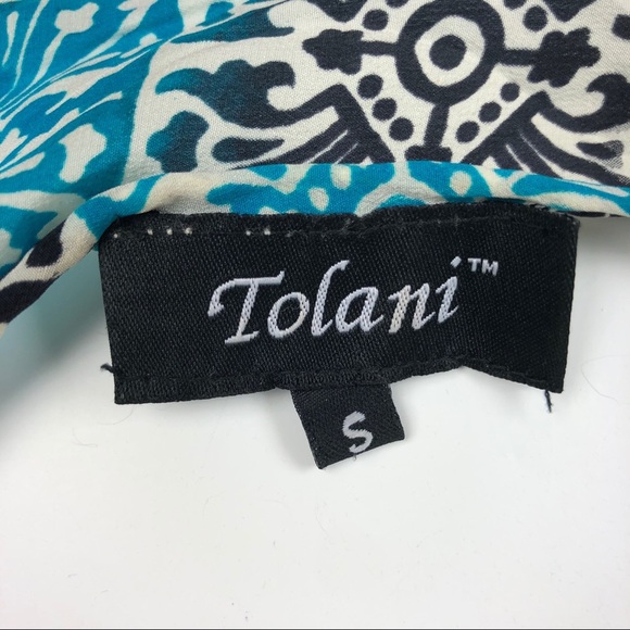 Tolani Boho Tunic Dress-Shirt Top-Silk Women's-Small-Turquoise Blue /Pink/Print - Picture 5 of 5